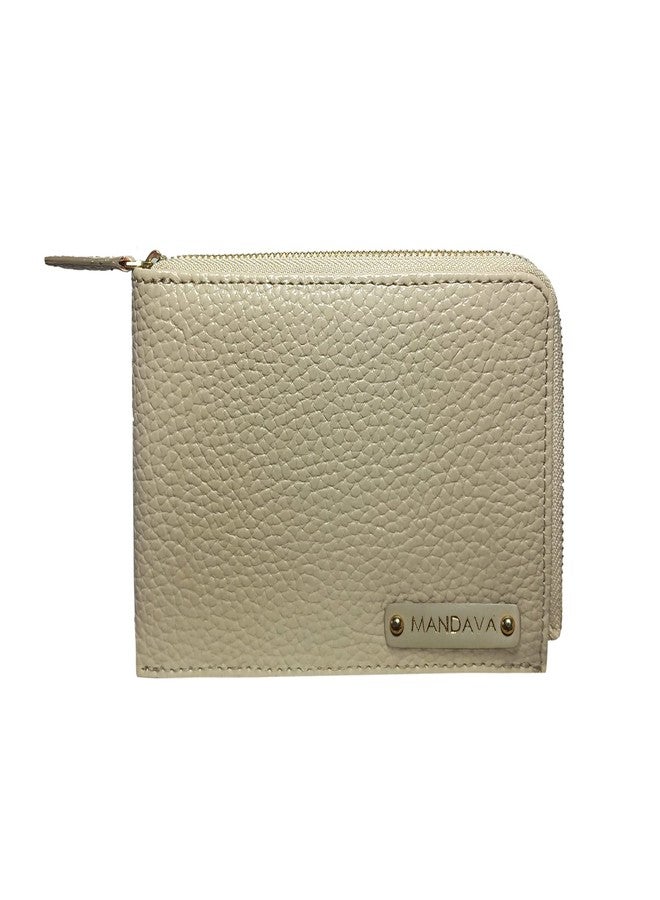 MANDAVA Women's/Ladies Small PU Leather Slim Compact Passport Holder Zipper Travel Wallet (Cream) - Image 1
